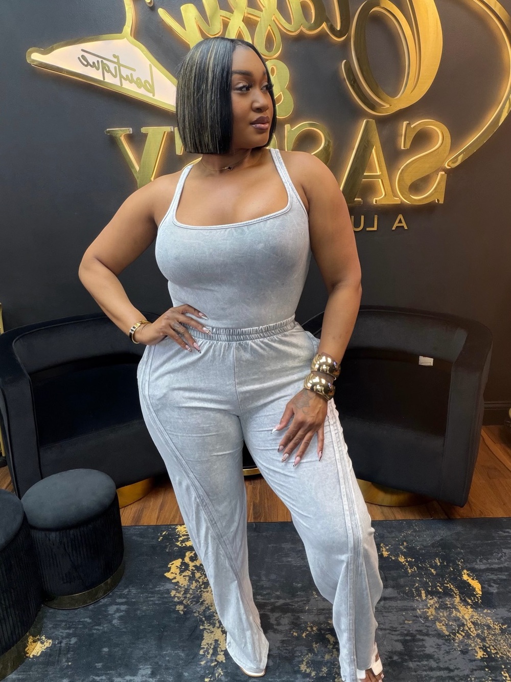 Women’s Silver Gray Velour 2 piece set